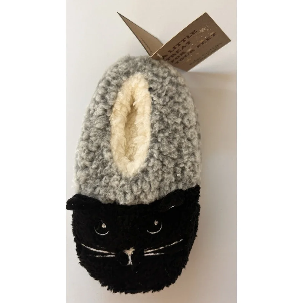 Kitty Cat‎ Cats Kids Size 11-13 Medium Gray/Black Fleece, Slip On, New!! BxG